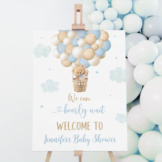 Blue Boy Teddy Bear Balloons Baby Shower Welcome Foam Board