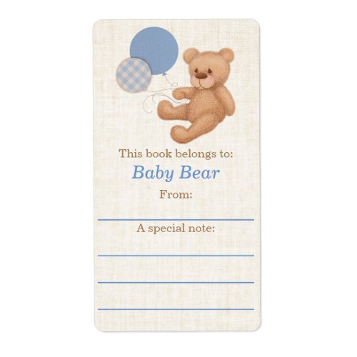Blue Boy Teddy Bear Balloons Bookplate