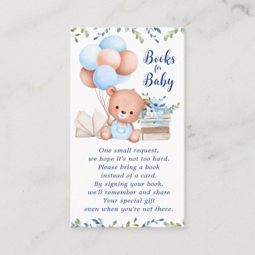 Blue Boy Teddy Bear Books for Baby Shower Enclosure Card