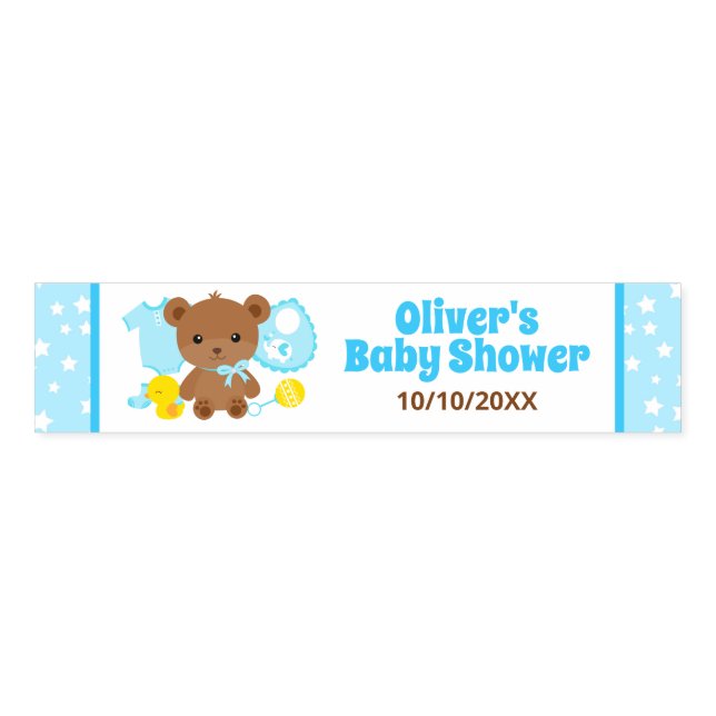 Blue Boy Teddy Bear Clothes Baby Shower Napkin Bands (Unfolded)