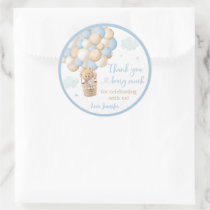 Blue Boy Teddy Bear Hot Air Balloon Baby Shower Classic Round Sticker