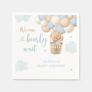 Blue Boy Teddy Bear Hot Air Balloon Baby Shower Napkins