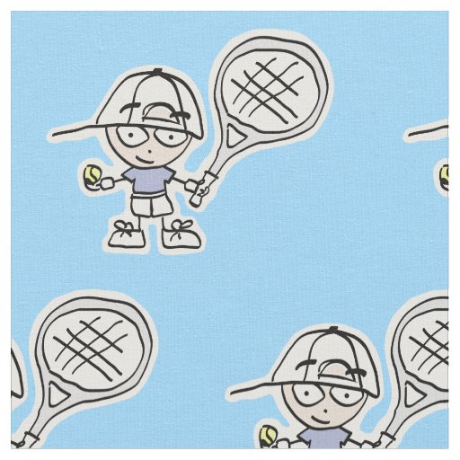 Blue boy tennis player cartoon fabric for kids