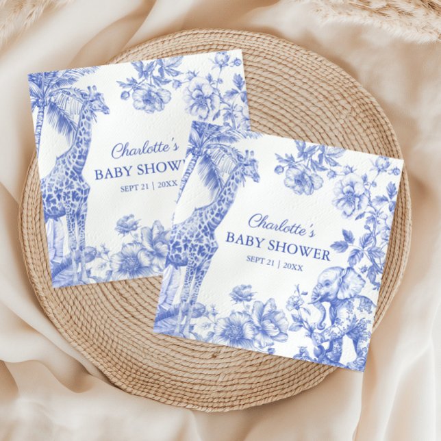 Blue Boy Toile de Jouy Safari Animals Baby Shower Napkins (Blue Boy Toile de Jouy Safari Animals Baby Shower Napkins)