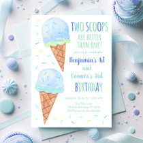 Blue Boy Two Scoops Ice Cream Joint Birthday Invitation