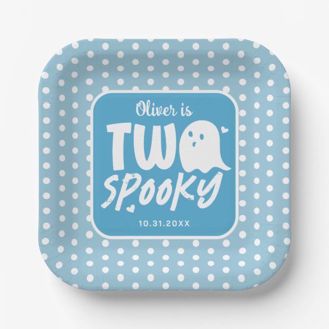 Blue Boy Two Spooky Halloween 2nd Birthday Paper Plates (Front)