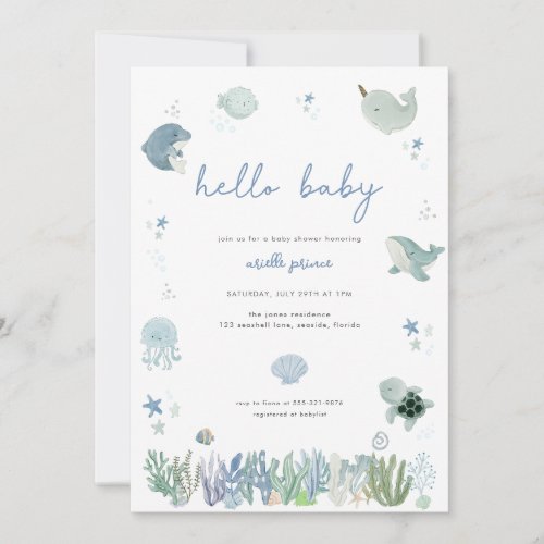 Blue Boy Under the Sea Baby Shower Invitation