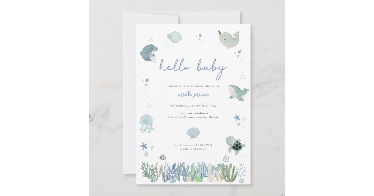 Blue Boy Under the Sea Baby Shower Invitation