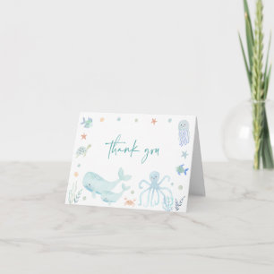 Blue Boy Under the Sea Baby Shower Letterpress Thank You Card