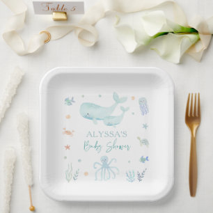 Blue Boy Under the Sea Baby Shower Paper Plates