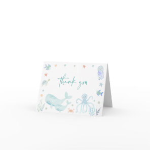 Blue Boy Under the Sea Baby Shower Thank You Card