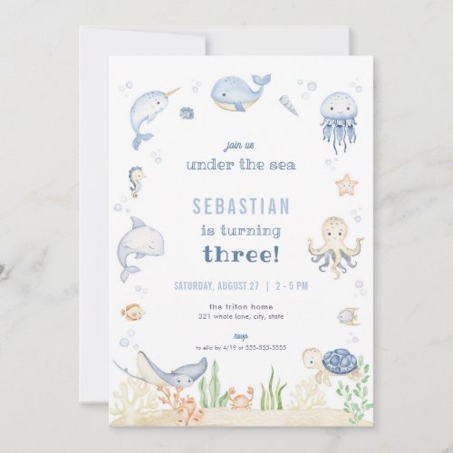 Blue Boy Under the Sea Birthday Invitation