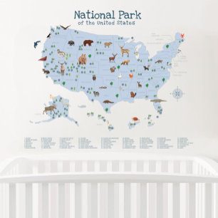 Blue Boy US National Parks Map Nursery  Wall Decal