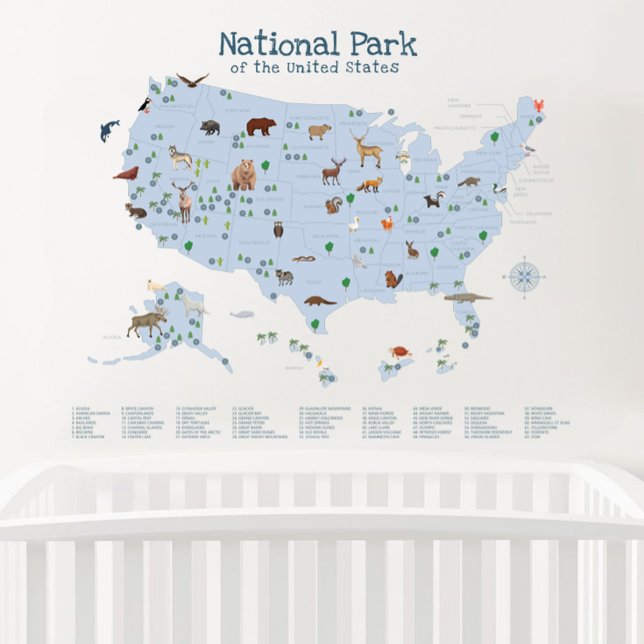 Blue Boy US National Parks Map Nursery  Wall Decal (Blue Boy US National Parks Map Nursery Wall Decal)