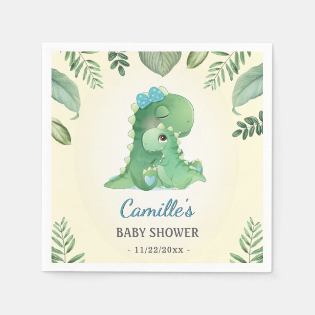 Blue Boy Wild Dinosaur Baby Shower Sprinkle Table Napkins (Front)