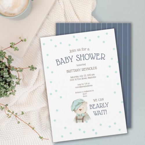 Blue Boy Woodland Forest Bear Baby Shower Invitation