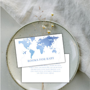 Blue Boy World Map Travel Books For Baby Shower Enclosure Card