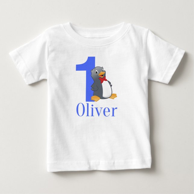 Blue Boys 1st Birthday - Oliver Birthday Baby T-Shirt (Front)