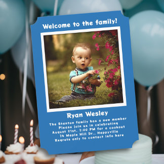 Blue Boys Adoption Party Photo Invitation