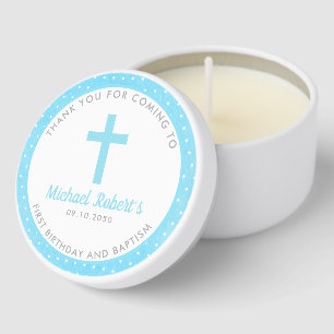 Blue Boys Baptism Christening Birthday Thank You Mini Candle Favors