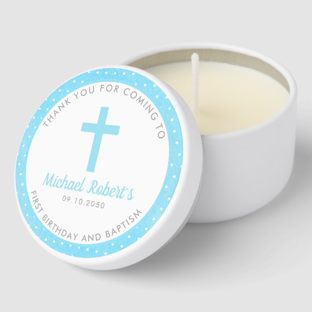 Blue Boys Baptism Christening Birthday Thank You Mini Candle Favors (Corner)