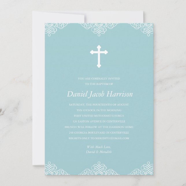 Blue Boys Baptism/Christening Invitation (Front)