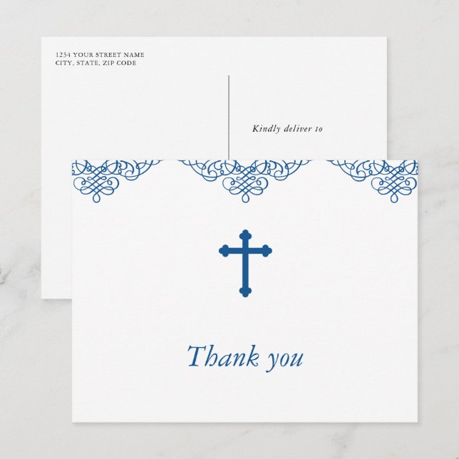 Blue Boys Baptism/Christening Thank You Postcard (Front/Back)