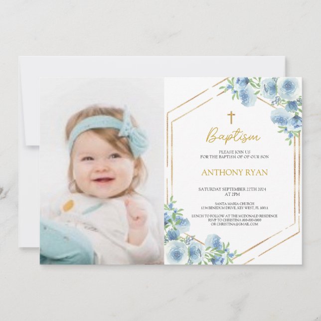Blue Boys Baptism Invitation (Front)