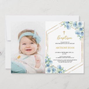 Blue Boys Baptism Invitation