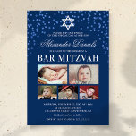 Blue Boys Bar Mitzvah Photo Invitation<br><div class="desc">Personalized bar mitzvah invitations featuring a stylish blue background,  glitter,  star of david symbol,  5 pictures of your child,  and a mitzvah party template for you to customize.</div>