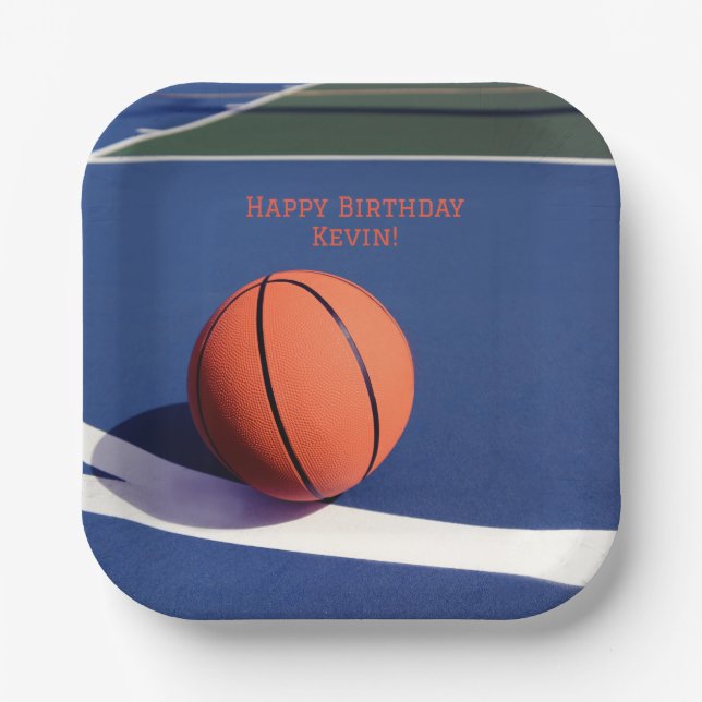 Blue Boys  Birthday Party Basketball  Paper Plates (Front)