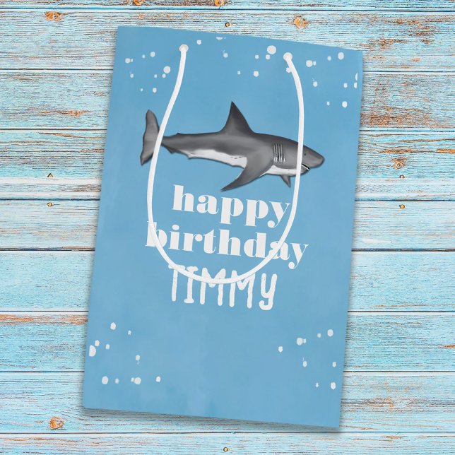 Blue Boys Birthday Party Sharks Custom Medium Gift Bag (Creator Uploaded)