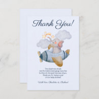 Blue Boy's Elephant Plane Baby Shower Thank You Card