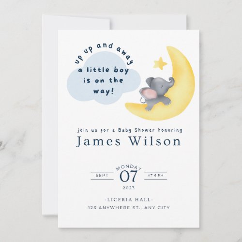 Blue Boys Elephant Plane Watercolor Baby Shower Save The Date