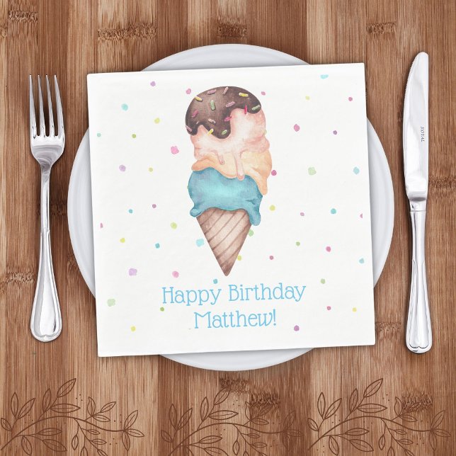 Blue Boys Ice Cream Birthday Party Napkins (Creator Uploaded)