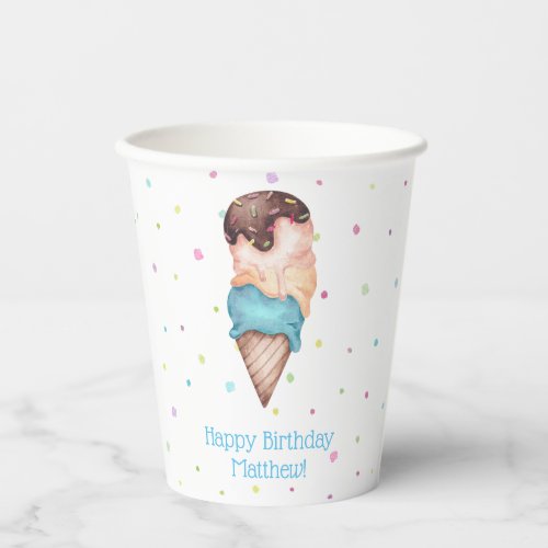 Blue Boys Ice Cream Birthday Party Paper Cups