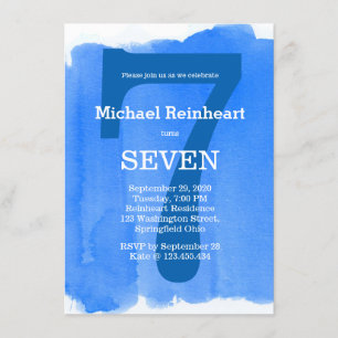 Blue Boy's Kid's Birthday Party Watercolor Effect Invitation