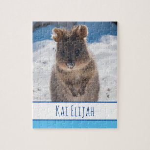 Blue Boys Kids Quokka Beach Personalized Jigsaw Puzzle
