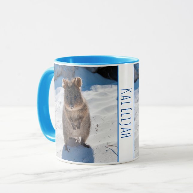 Blue Boys Kids Quokka Beach Personalized Mug (Front Left)