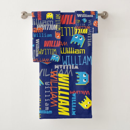 Blue boys name pixel alien graphic William towels