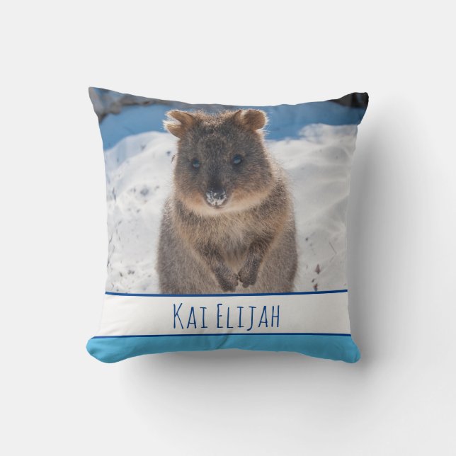 Blue Boys Personalized Quokka Beach Throw Pillow (Front)