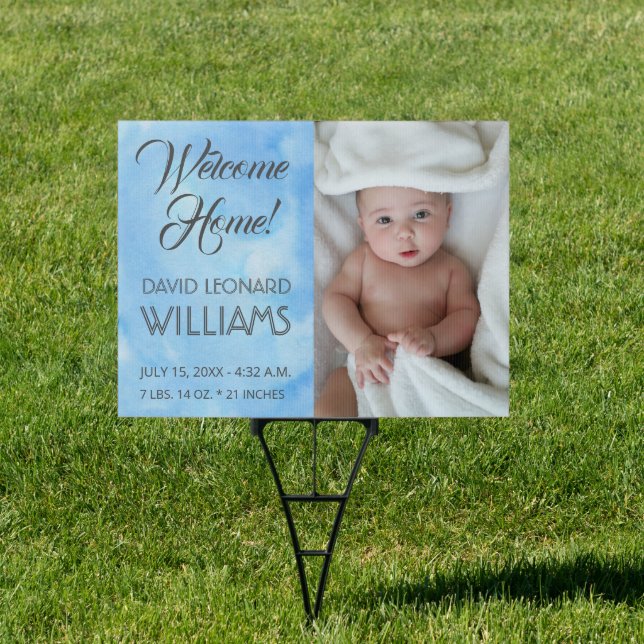 Blue Boy's Photo Baby Welcome Home Yard Sign (Insitu)