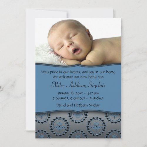 Blue Boys Photo Birth Announcement