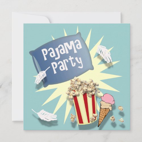 Blue Boys Sleepover Pajama Party Invitation