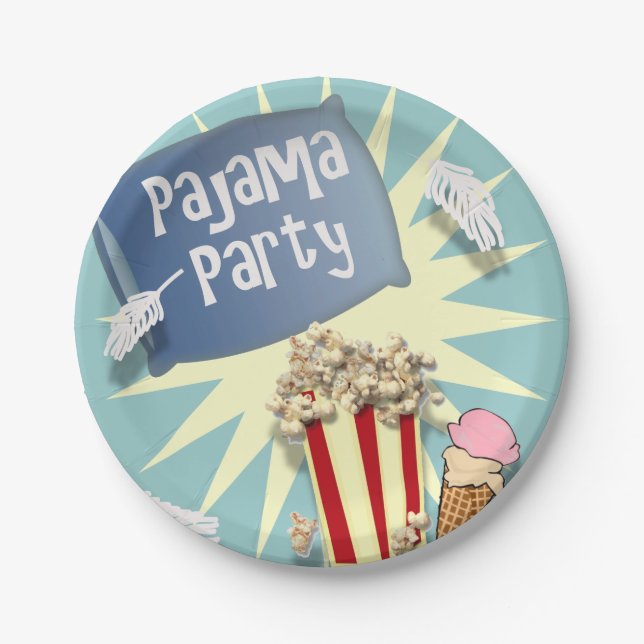 Blue Boys Sleepover Pajama Party Paper Plates (Front)