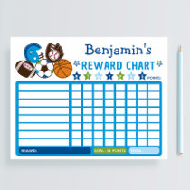 Blue Boys Sports Balls Reward Chart Chore Chart Notepad