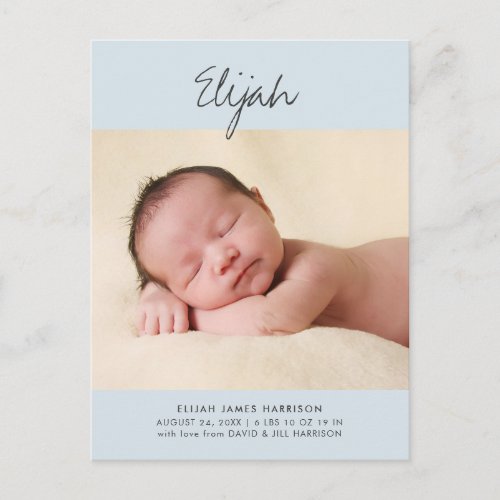 Blue Boys Statement Name Photo Baby Announcement Postcard