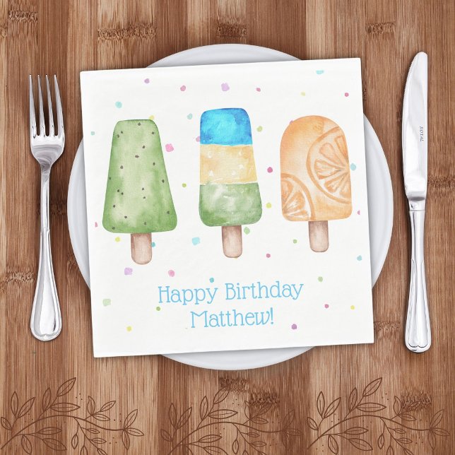Blue Boys Summer Popsicle Birthday Party Napkins (Creator Uploaded)