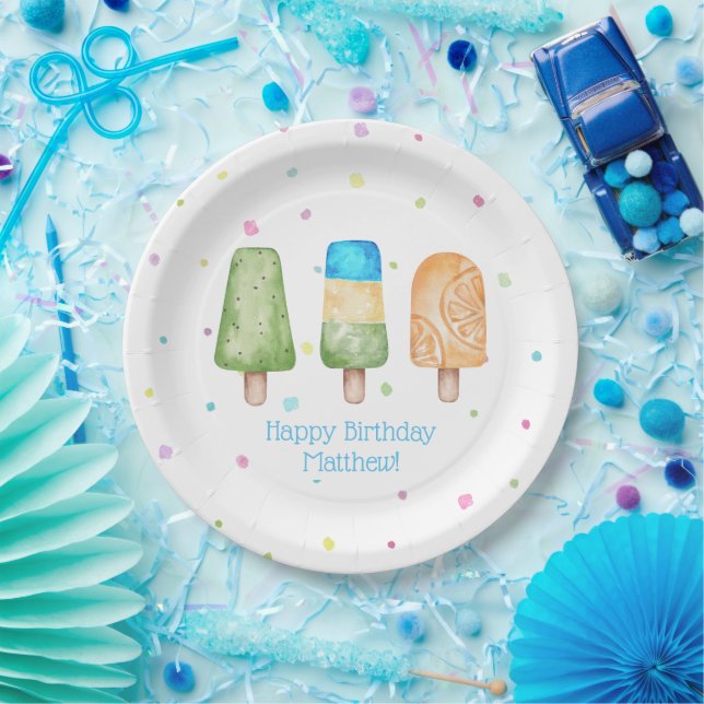 Blue Boys Summer Popsicle Birthday Party Paper Plates (Party)
