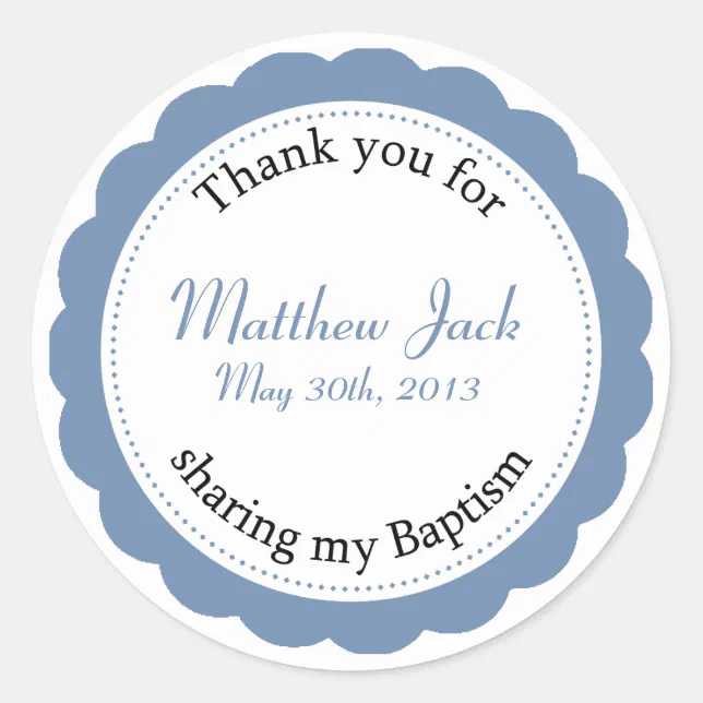 Blue Boys Thank You Baptism Classic Round Sticker | Zazzle